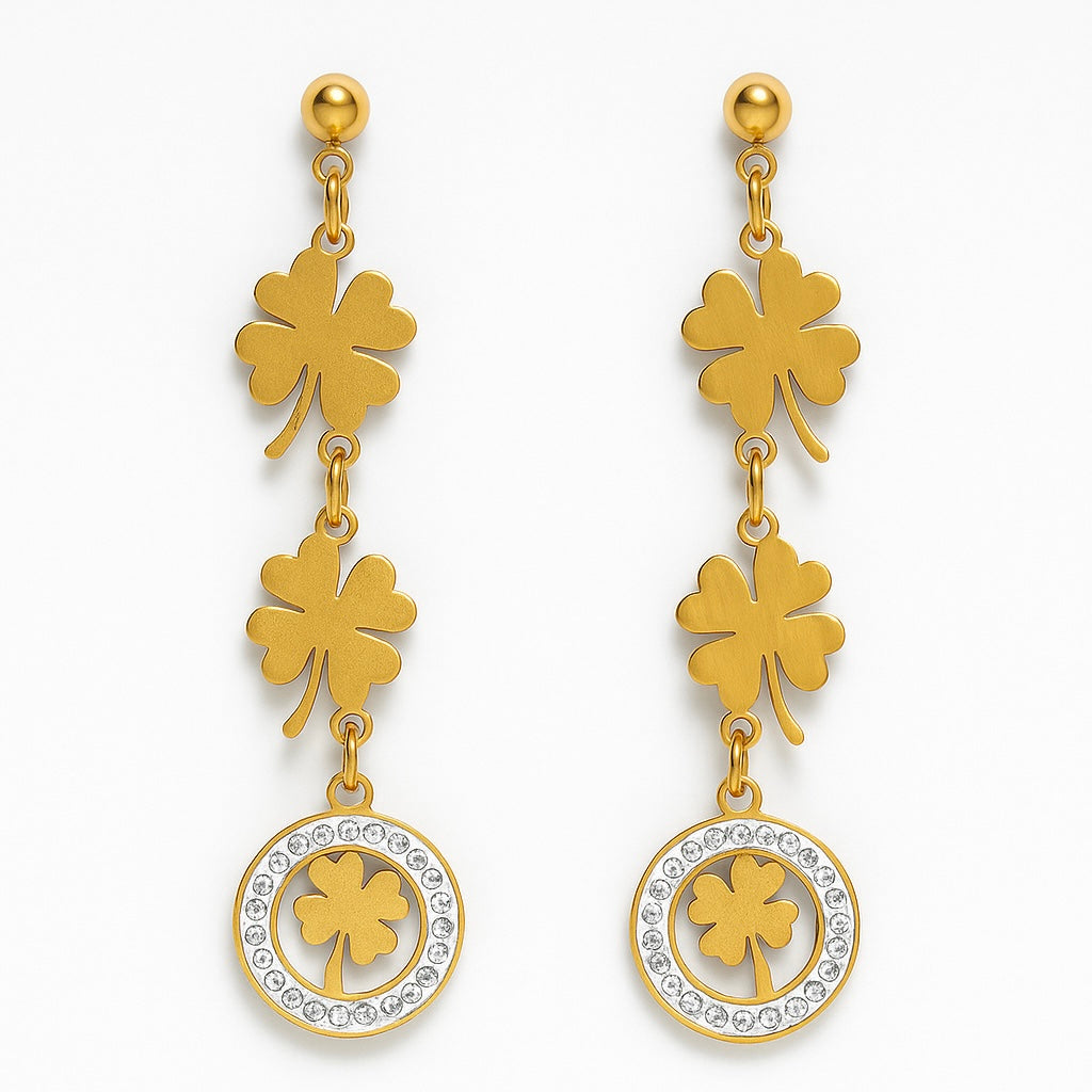 Golden Clover Drop Earrings – Luck & Sparkle Design