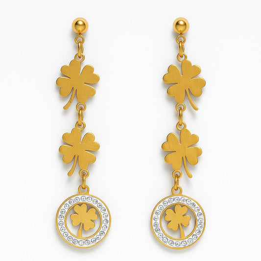 Golden Clover Drop Earrings – Luck & Sparkle Design