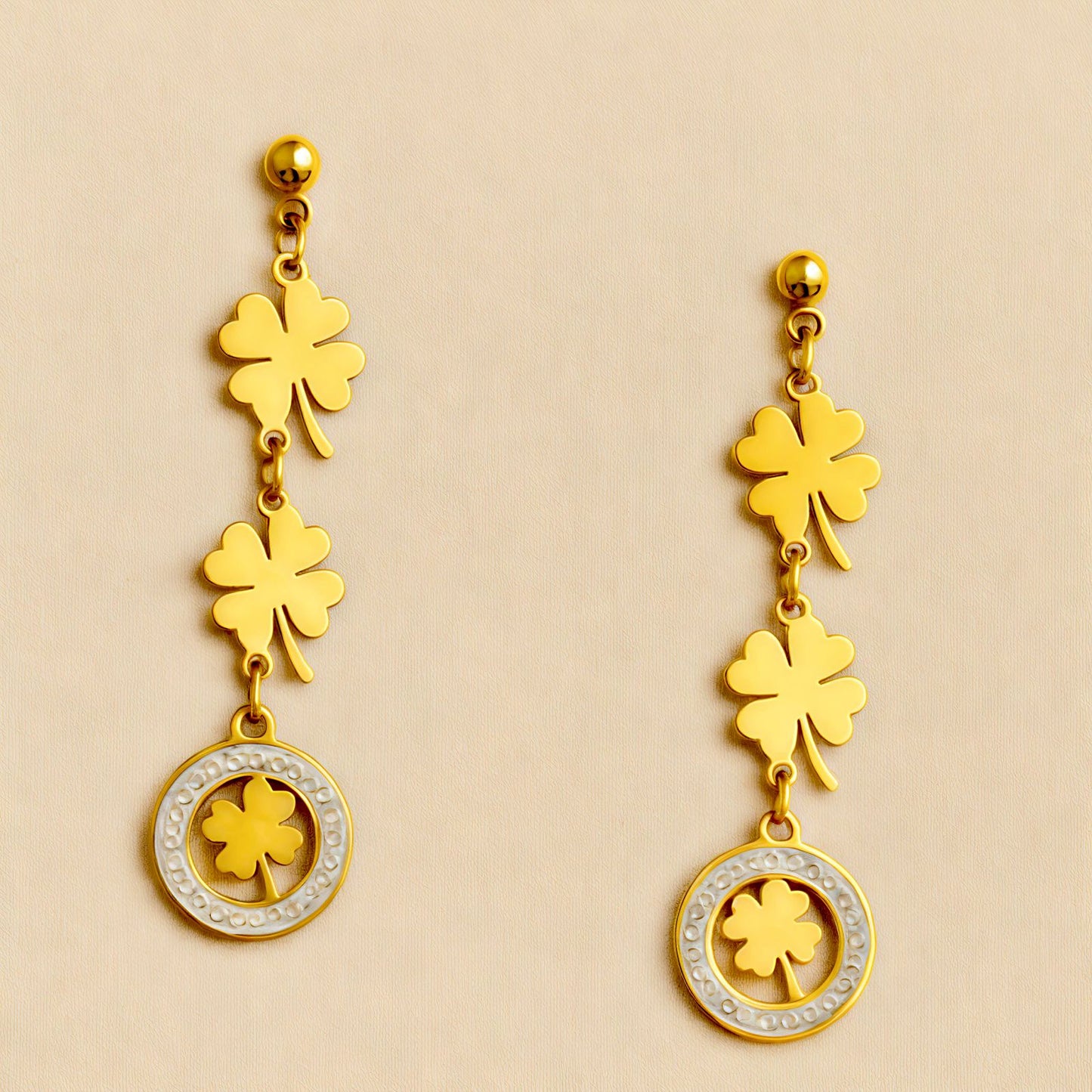Golden Clover Drop Earrings – Luck & Sparkle Design
